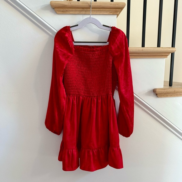 Art Class Girls Red Long Sleeve Jacquard Smocked Bodice Dress, Size S (6/7) - Picture 2 of 6